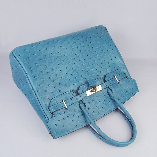 High Quality Fake Hermes Birkin 35CM Ostrich Veins Handbag Blue 6089 - Click Image to Close